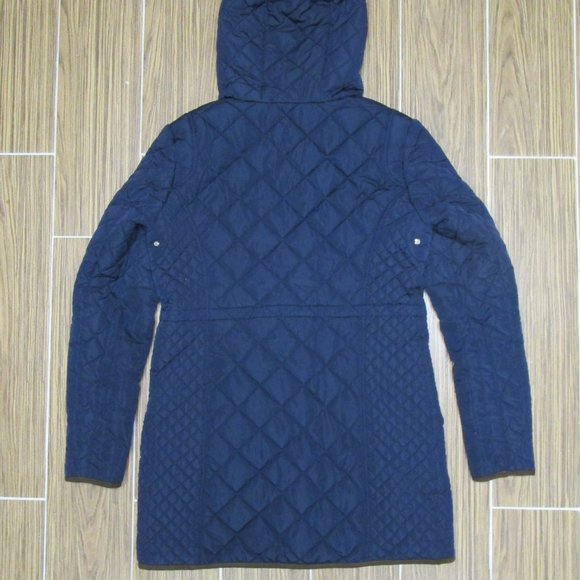 Zara Navy Quilted Puffer Jacket with Brown Trim - Picture 10 of 13
